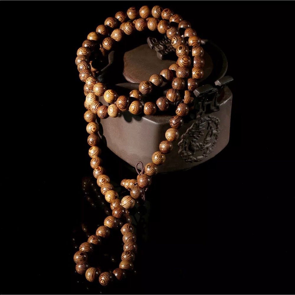 Wood mala necklace / bracelet & beautiful silk bag - Picture 3 of 10